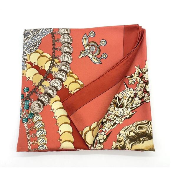 Hermes Carré 90 KOSHIMA by J.Abadie Orange Square Silk Scarf W/Box NWT - Picture 7 of 16